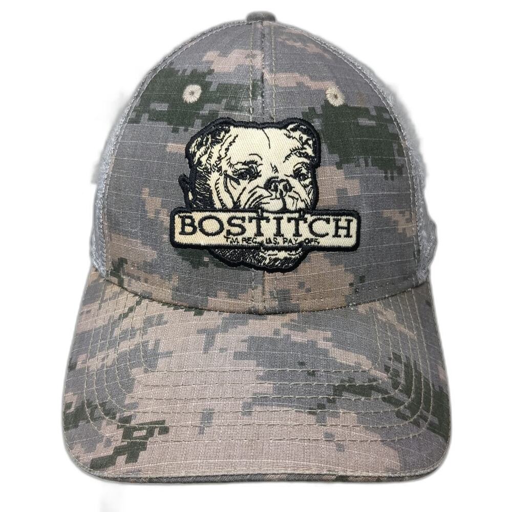 Bostitch Trucker Hat Gray One Size Digital Camo Bulldog Distressed Mesh Snapback
